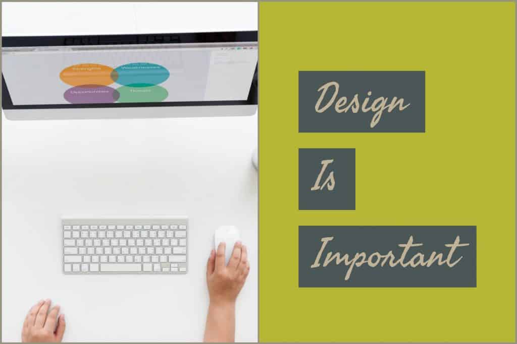 Modern computer setup with colorful design diagram emphasizing website aesthetics.